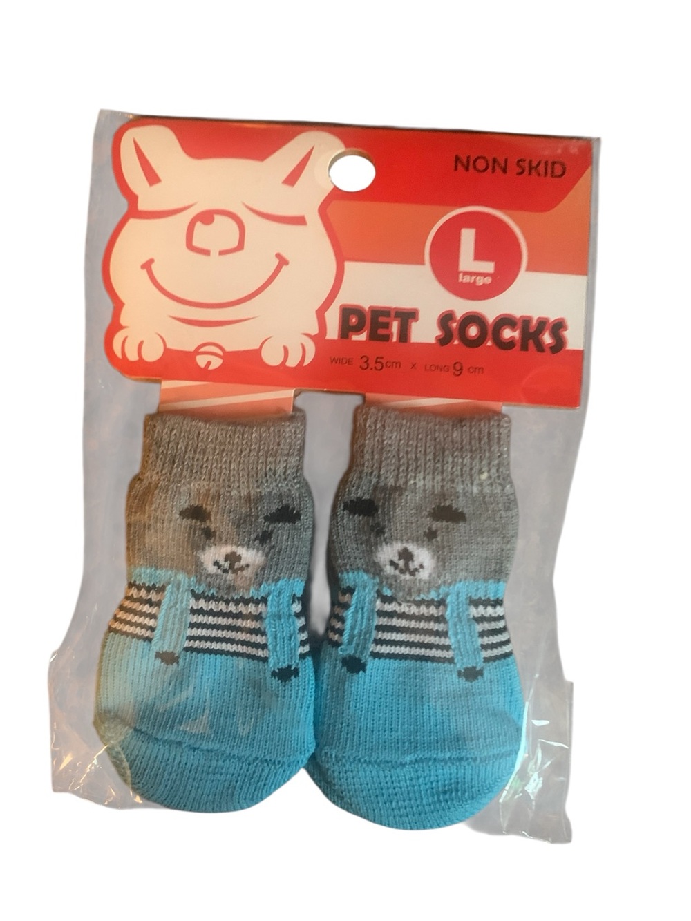 Pet Socks Large - Gray and Blue Non-Skid Paw Socks